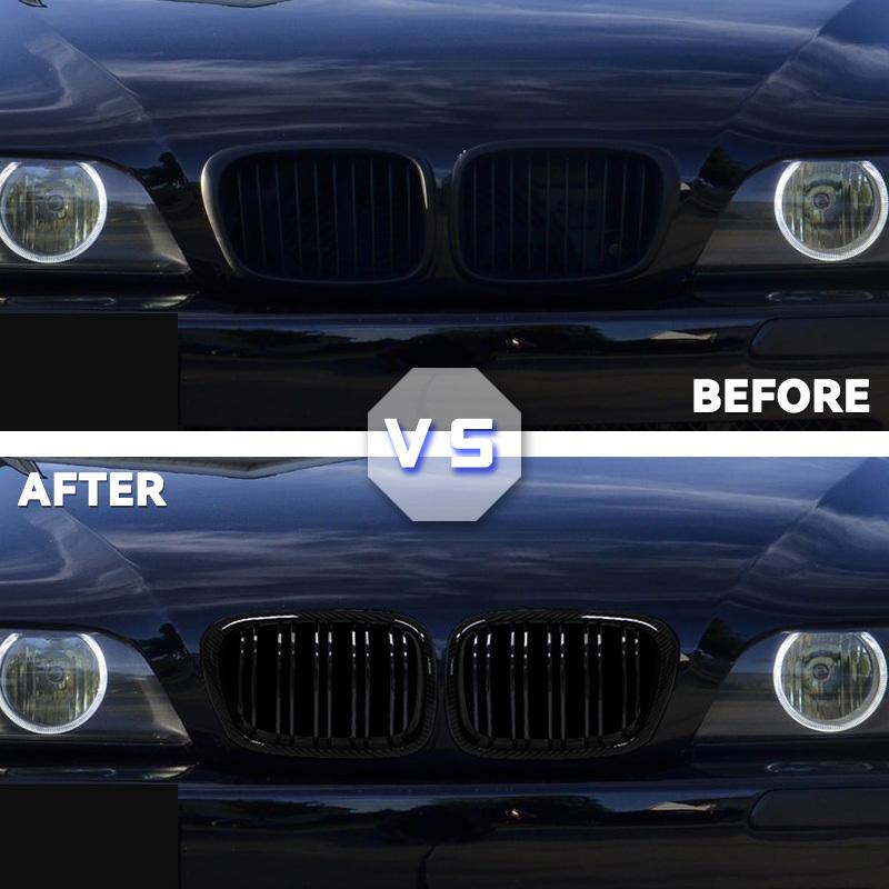 For BMW E39 5-Series 525 528 530 M5 1997-2003 Glossy Black Front Hood Kidney Grille Grill ABS Dual Line Compatible