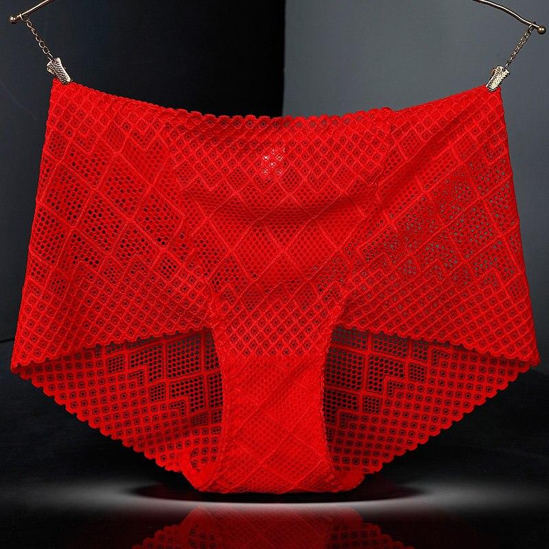New Women Breathable Panties Sexy Lace Mesh Hollow Silk Knickers Bottom Cotton Health Briefs Quality Butt Lifter Pants Plus Size
