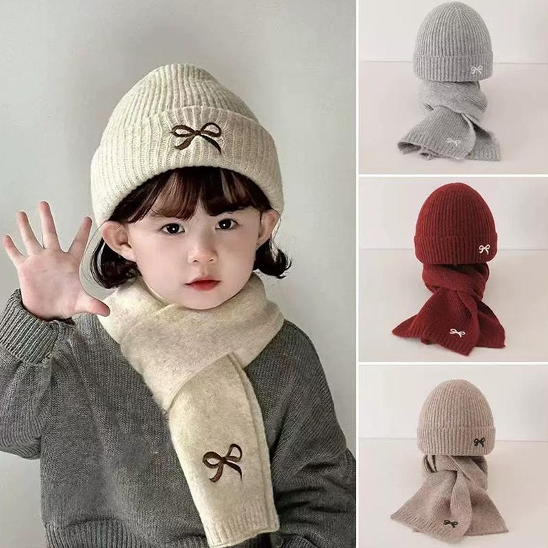 Набор из 2 шт. Корейские детские шапки и шарфы Зимние 1-8 лет Стильные для мальчиков и девочек Малышей Ветрозащитные Вязаные Шерстяные Шапка Шарф