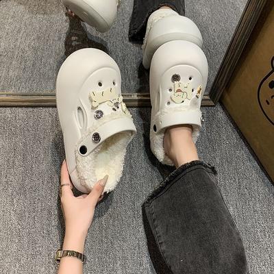 2025 осень и зима новый нескользящий и износостойкий повседневный универсальный верхняя одежда сумка голова тапочки женские милые мультяшные на толстой подошве пушистые туфли