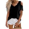 Женская летняя модная повседневная однотонная футболка с v-образным вырезом и коротким рукавом, топ