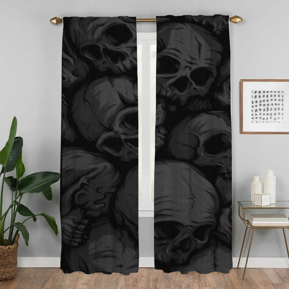 Skull Halloween Decoration Blackout Curtains for Living Room Shades Tulle for Bedroom Home Interior Curtains 2 Pieces Partition