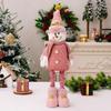 1pc Pink Stretchable Leg Christmas Plush Doll - Festive Snowman, Santa Claus & Reindeer with Golden Accents, Polyester & Metal