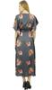 Women's Long Getting Ready Gray Gown Drawstring Floral Kaftan Kimono. -