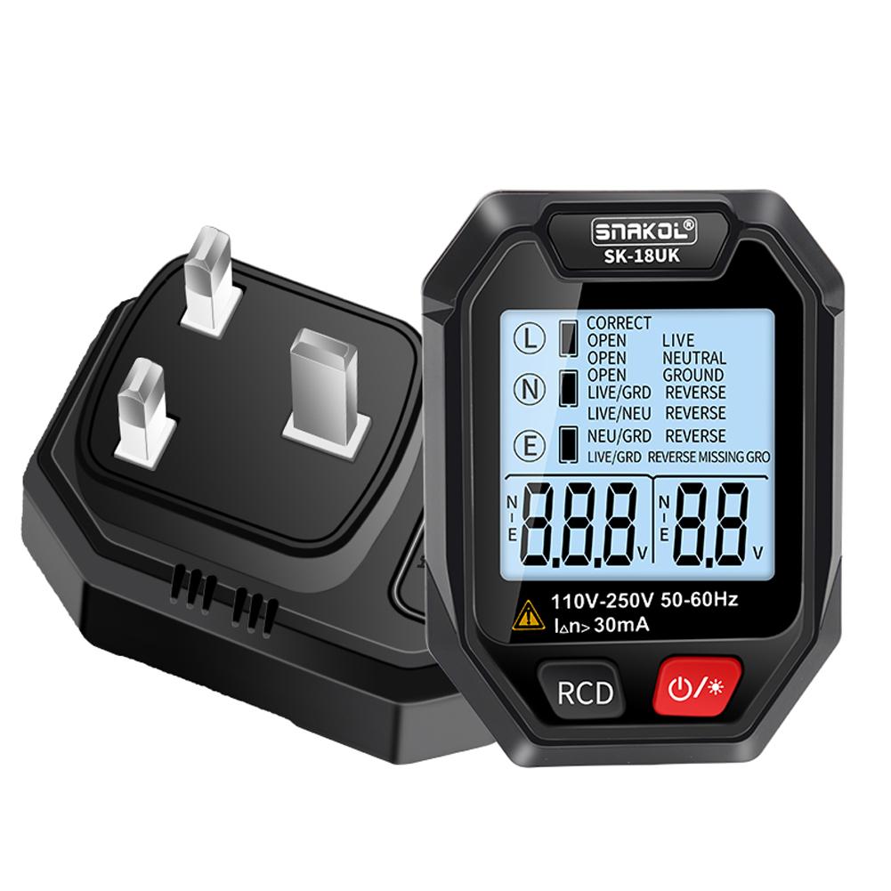 Интеллектуальный тестер розеток Ручной тестер напряжения Инструмент обнаружения утечки RCD ЖК-дисплей с функцией голосового управления