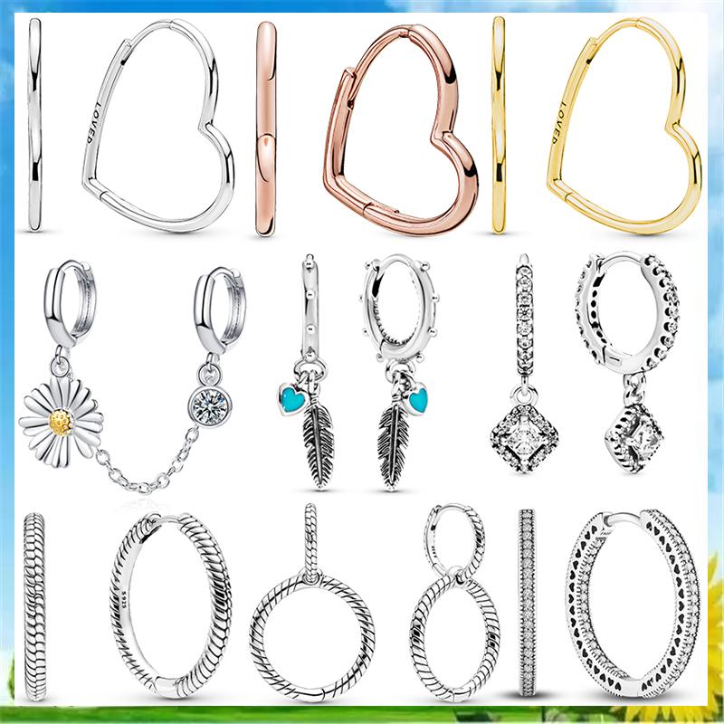 Настоящие оригинальные серьги-гвоздики из стерлингового серебра 925 пробы с цветком маргаритки и перьями в форме сердца, подходят женщинам, модные ювелирные изделия, подарок на помолвку