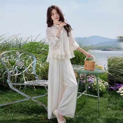 Супер фея модный солнцезащитный костюм женский новый летний омолаживающий тонкий рубашка носить широкие брюки двухпредметный трендовый