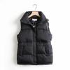 Fall Winter Women Cotton Liner Short Vest Parka Jacket Coat Turn-down Collar Preppy Style Zipper Pockets Drawstring Waist Sleeveless Solid M-5XL