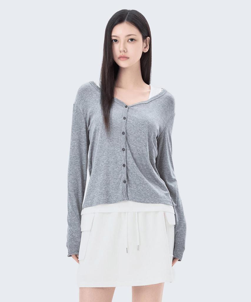 MIXXO V-Neck Cardigan-Style T-Shirt_Miwcmg92Aa