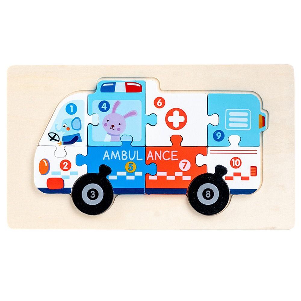 Rocket Ambulance Early Education Toy Kids Wooden Puzzle Toy Vehicle Jigsaw Intelligence Game Puzzle