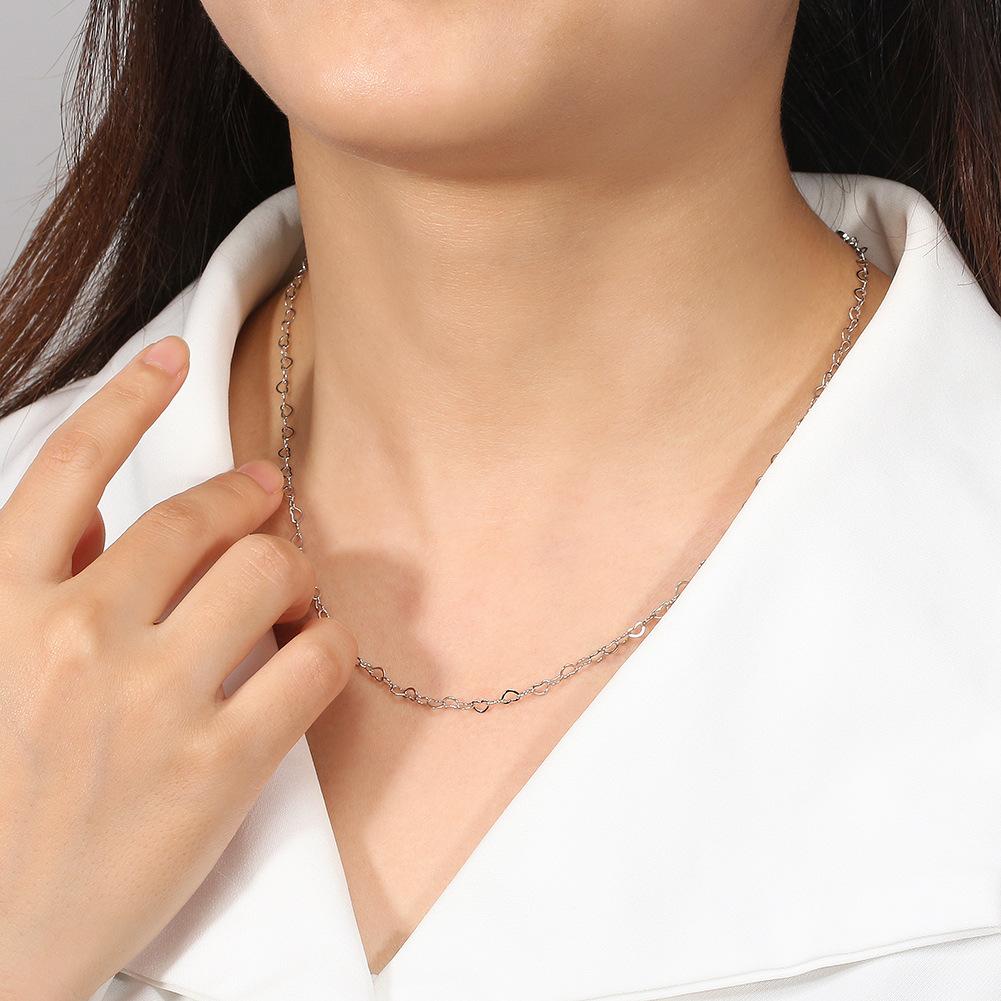 Jewelry S925 Sterling Silver Necklace Heart-shaped Chain Love Peach Heart Clavicle Chain