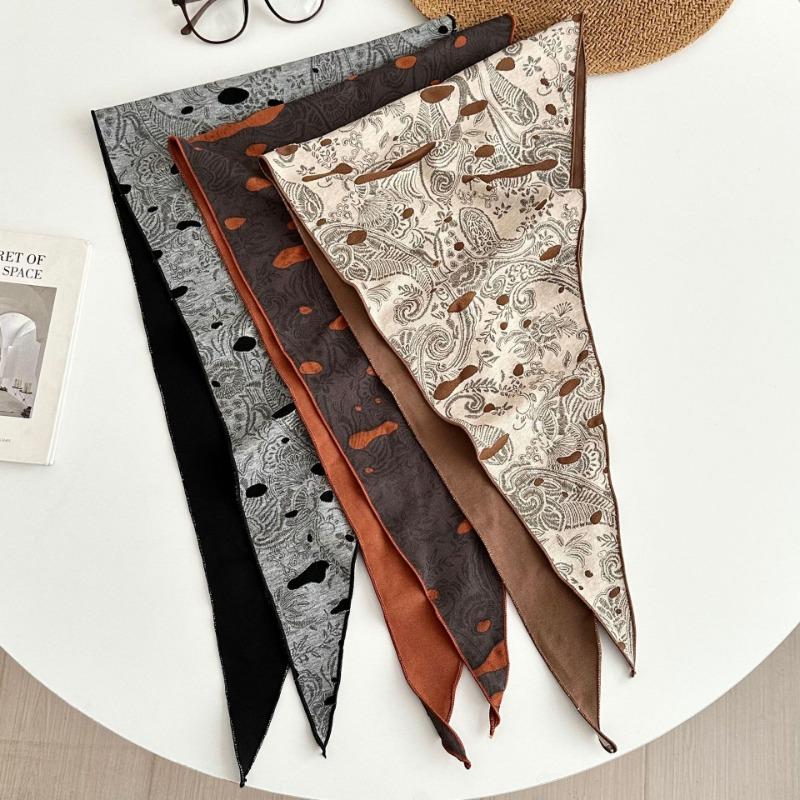 Silk Scarf New Fashion Scarf Scarf Scarf Neck Cotton and Linen Scarf Double-sided Cashew Flower Bag Headscarf Headband Triangle Scarf Waist Tie