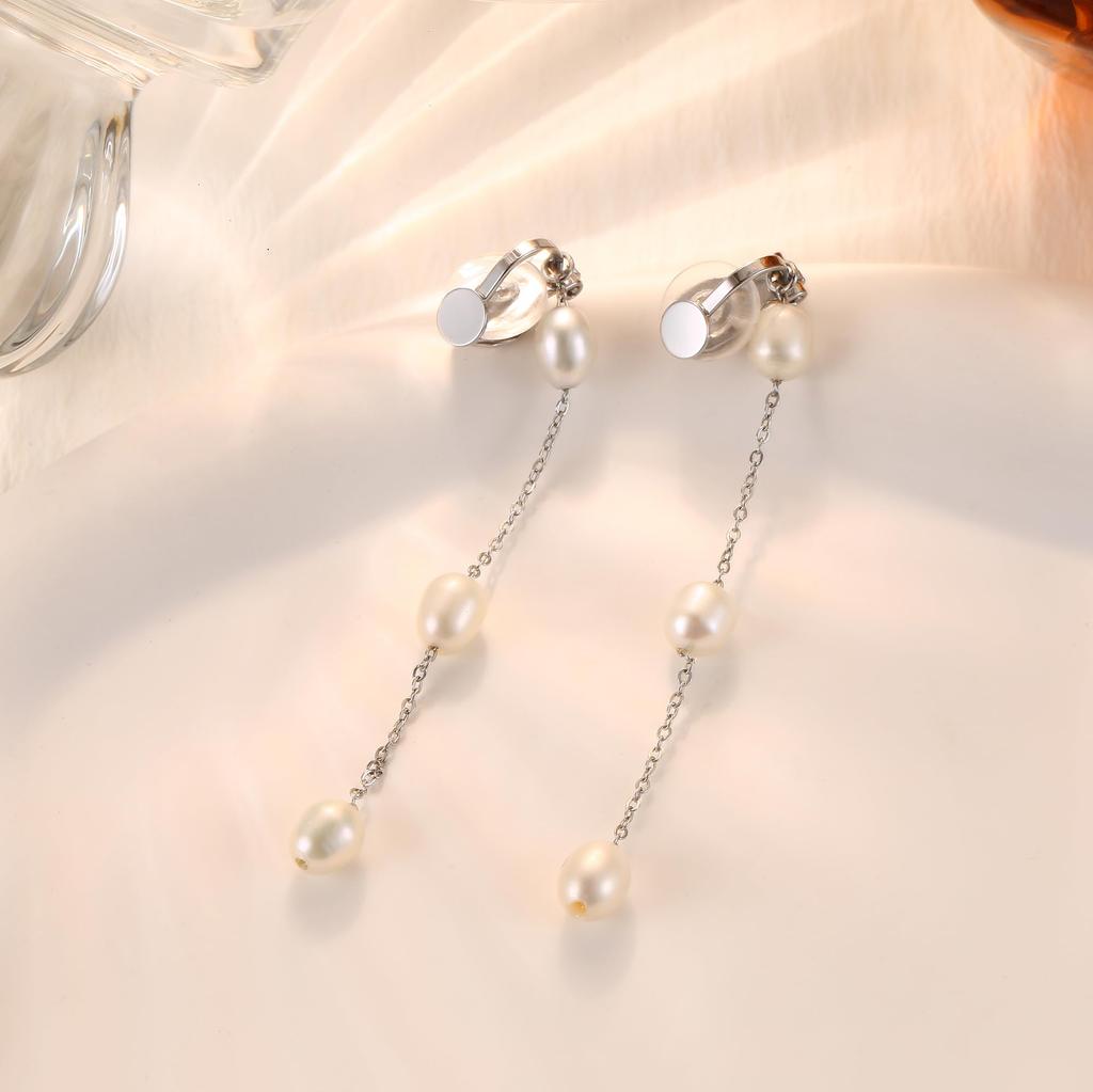 JeryWe 14K Gold Plated Pearl Earring Clips for Women Girls Long Dangle Pearl Drop Earrings Non Piercing Pearl Ear Clip Jewelry 7