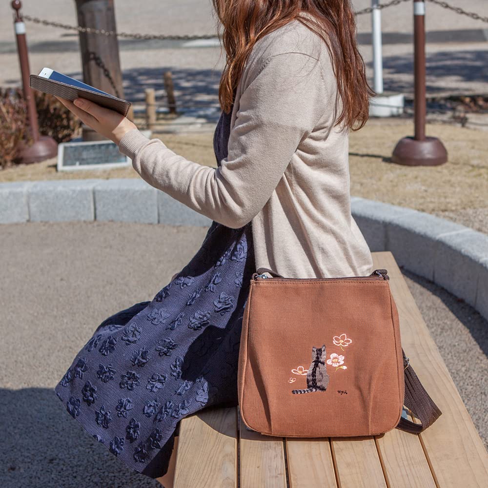 Сумка через плечо из японского хурмы Shibu Kyoto Cat Birthday [crearekiki] женская сумка, сумка, легкая, маленькая, Япония, стиль, окрашенная, холст,