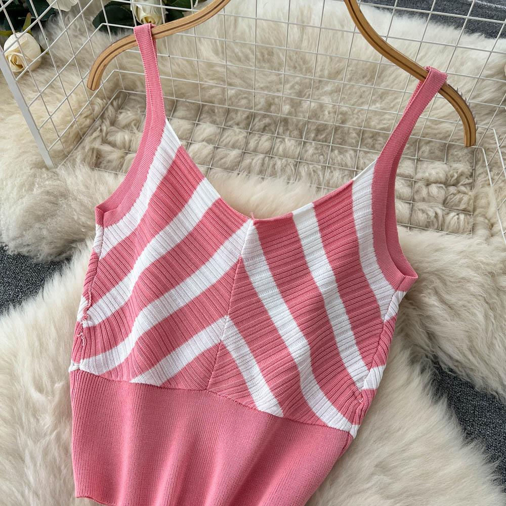 Топ-майка, костюм-двойка, женская летняя юбка средней длины с высокой талией, вязаная