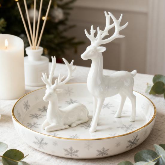 2/4Pcs Christmas Reindeer Statue Standing Sitting Elk Silhouette Figurine Deer Sculpture Home Office Desktop