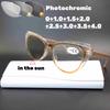 Outdoor Color Changing Reading Glasses Fashion Cat Eye Anti Blue Light Pochromic Far Sight Eyeglasses for Wome and Men +2.0
