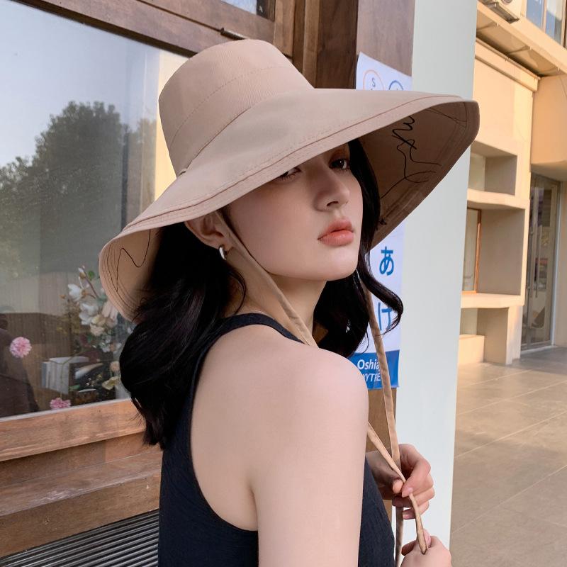 Summer New Hat Women Wear Double-sided Printed Big Edge Bucket Hat Big Brim Sun Protection Sun Hat Seaside Too