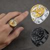 Круглые Печатки для Мужчин Женщин Католический Архангел Святой Михаил Амулет Черный и Золотой Цвет Нержавеющая Сталь Ювелирные Изделия Подарок Кольцо