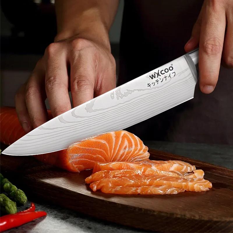 WXCOO Дамасская сталь Лазерный узор Шеф-нож Тесак Сантоку Ножи Держатель для кухонных ножей Многофункциональный блок для кухонных ножей