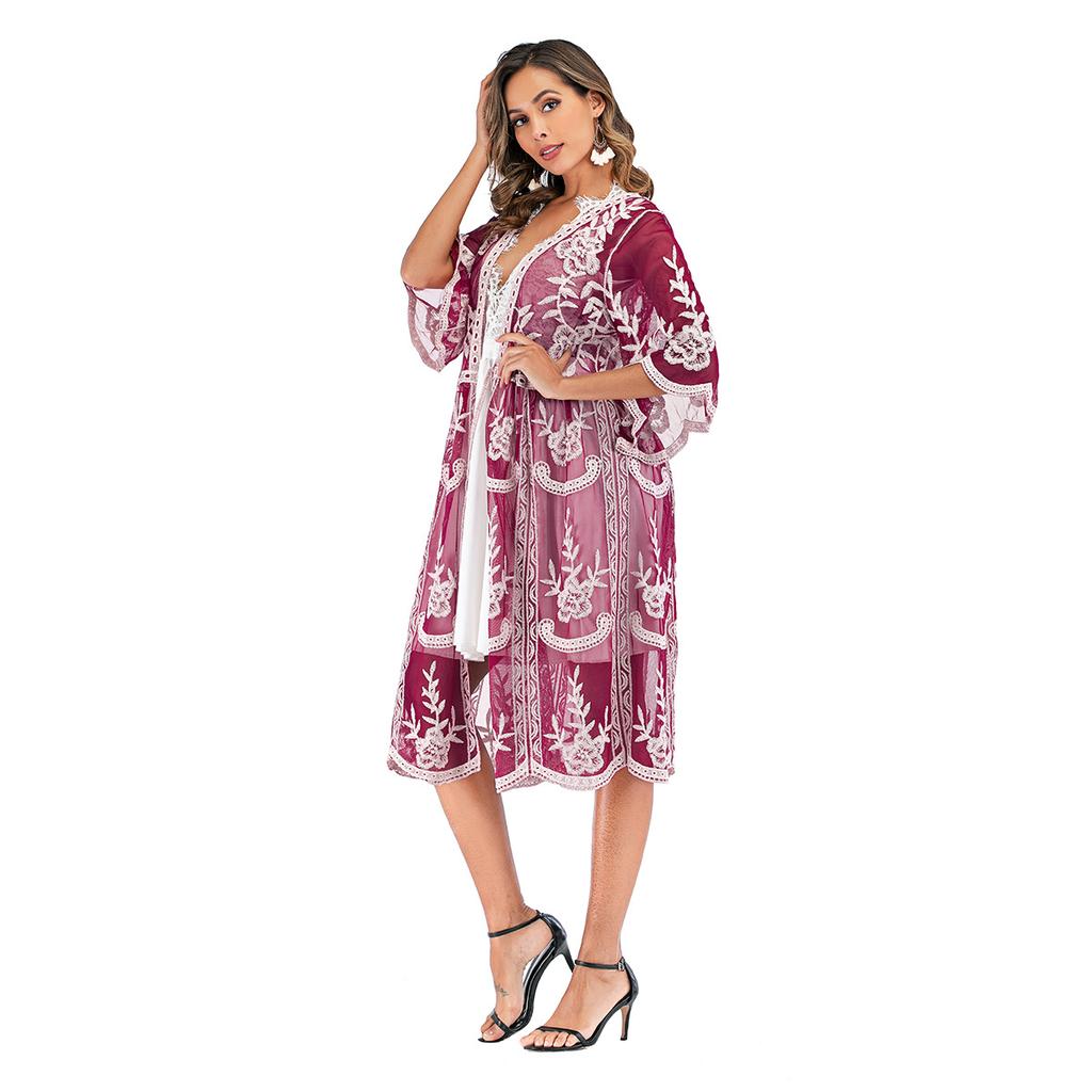 Женский кардиган Вышитые платья Купальники Кружевной внешний кардиган Пляжные накидки