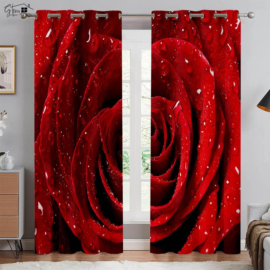 Романтичные черно-красные контрастные розовые 3D-печатные шторы для спальни, гостиной, кухни, кабинета, декоративные шторы, 2 шт.