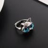 Fashion Silver Color Fat Cat Blue Eyes Cute Ring For Men Retro Blue Acrylic Couple Ring Women Party Jewelry Wholesale