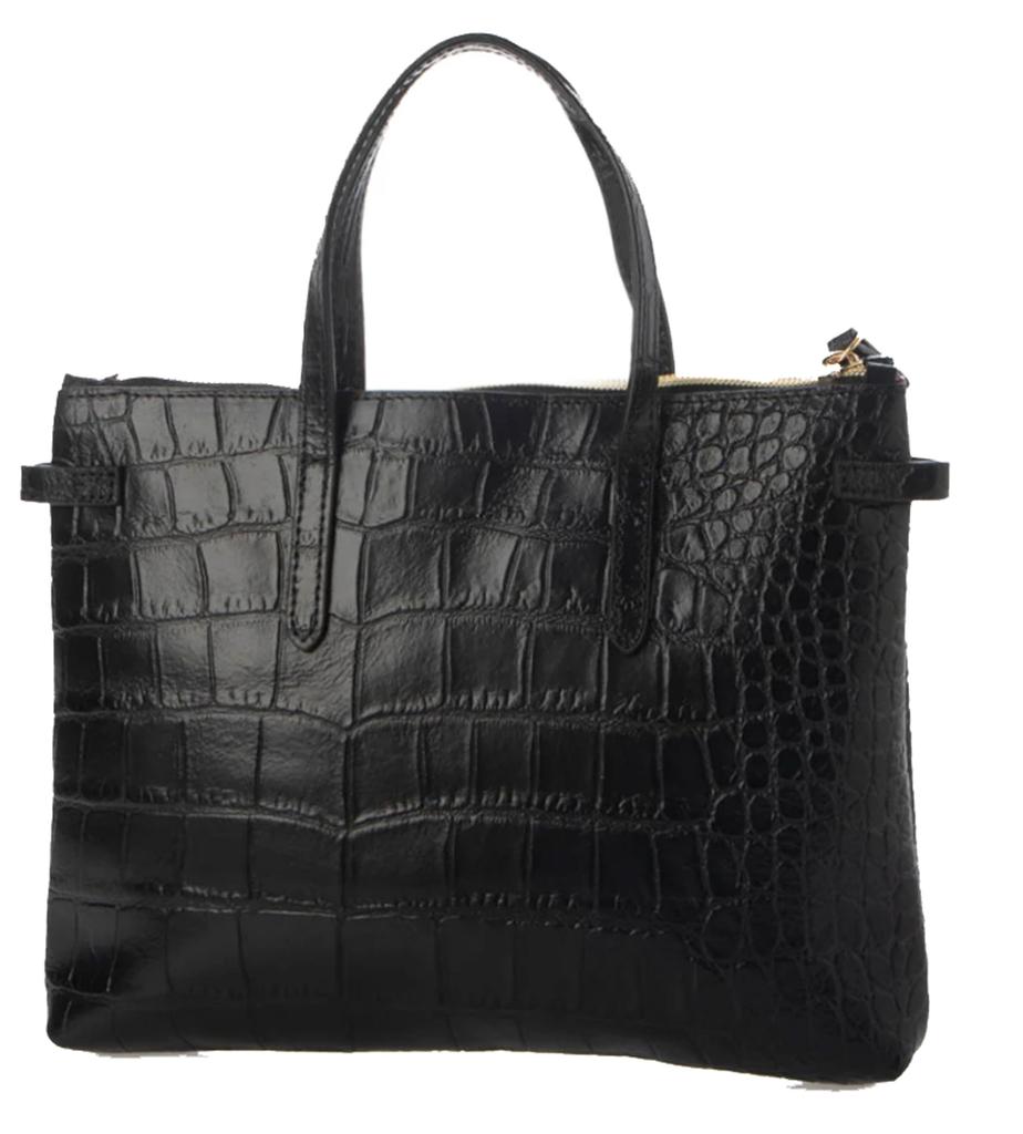 Тонкий клатч из коровьей кожи с тиснением под крокодила (черный)