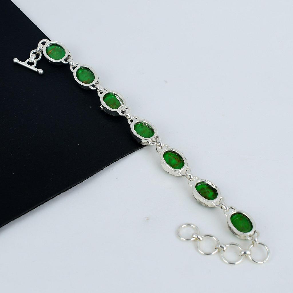Green Turquoise Gemstone Handmade 925 Sterling Silver Bracelet, Green Turquoise Bracelet For Wife , Unisex Bracelet Mother's Day Gift