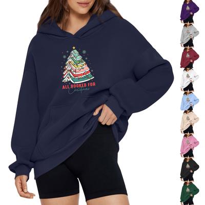 Женская модная свободная толстовка с капюшоном и рождественским принтом, длинный рукав, пуловер