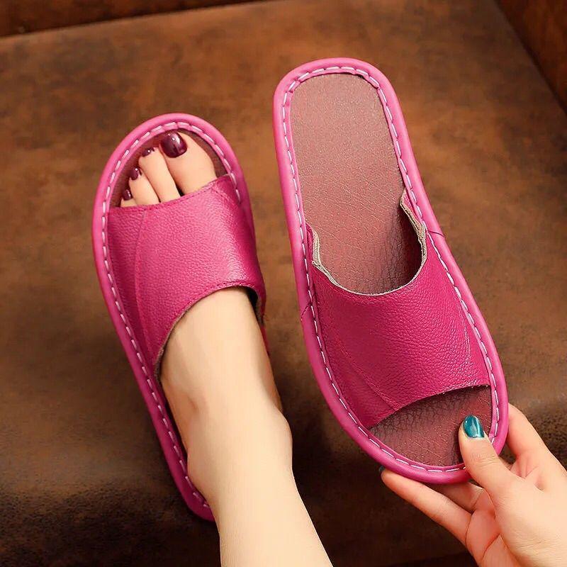 Унисекс тапочки из натуральной коровьей кожи: Нескользящий, Удобный, Повседневный и Крутой для Всех Сезонов