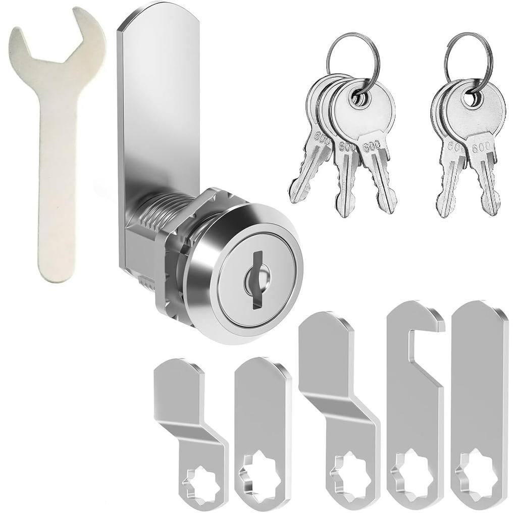 Cabinet Lock 20mm, Equipped with 5 Different Lock Plates, 5 Key Locker Locks,Cam Lock with Spanner and Screwdriver,Locker Locks Suitable for Mailboxes