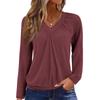 Women's Casual Fashion V-Neck Raglan Pleated Solid Color Long Sleeve Top