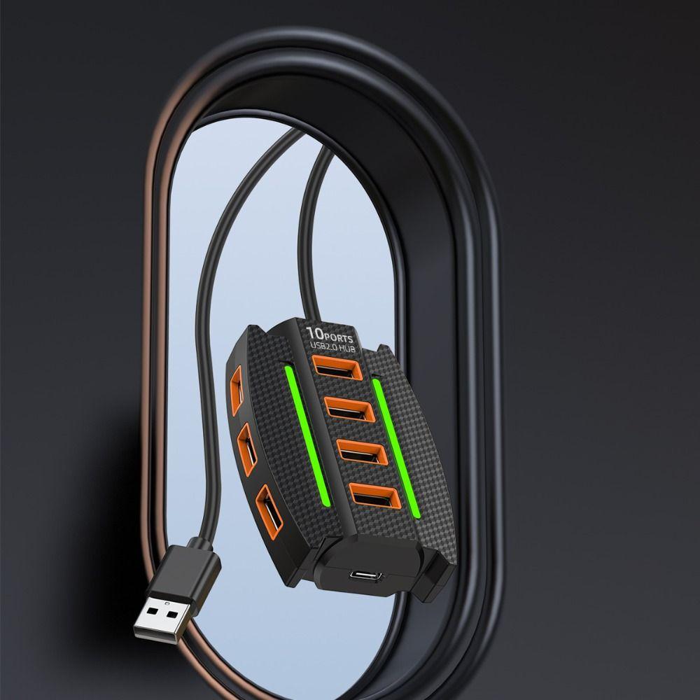 Расширитель на 10 портов USB 2.0 с RGB-подсветкой, расширитель USB-портов, аксессуары для мобильных телефонов