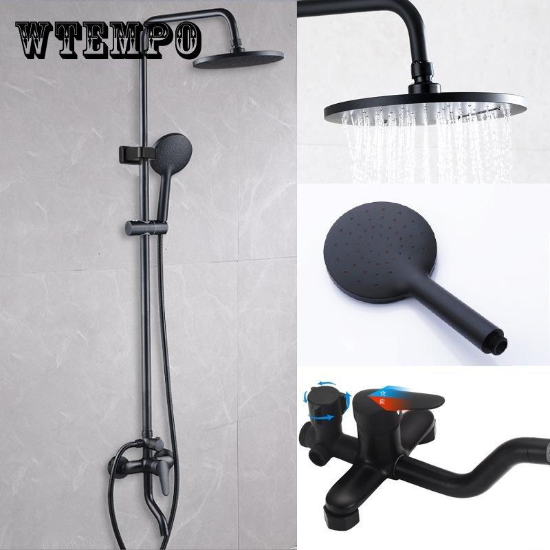 Черный латунный смеситель для душа, набор дождевых капель для ванны с полкой для ванной комнаты, 3 функции, регулировка высоты, смеситель для душа, кран