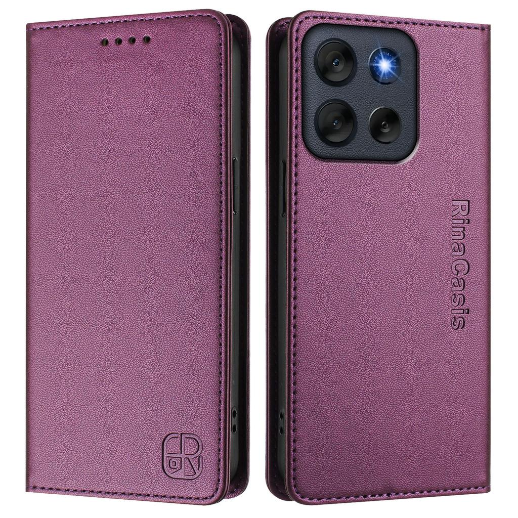 For Motorola Moto G56 5G Leather Case RINACASIS RC01 Phone Cover with RFID Blocking Wallet Stand