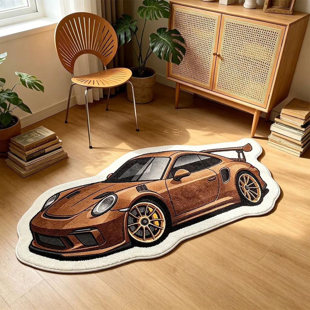 Sports Car Shaped Plush Rug, Soft Non Slip Washable Doormat, Trendy Racing Decor Mat for Bedroom Gaming Room Home Decor