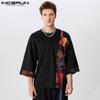 INCERUN Men Short Sleeve Patchwork T-shirt Casual Summer Vintage Print Tops