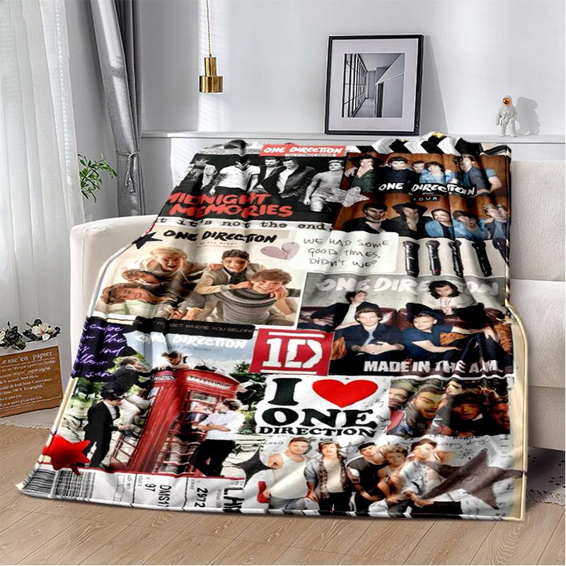 3D One D-Direction Popular Singer Flannel Blanket Soft Warm Throw Blanket for Bedroom Living Room Bed Travel Camping Picnic Gift