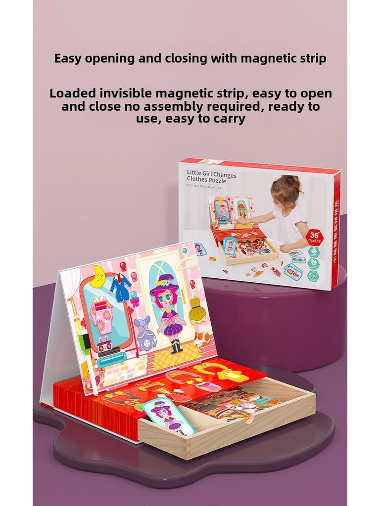 Magnetic Wooden Dress-Up Puzzle Drawing Board for Kids