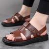 Летние мягкие сандалии мужские кожаные классические римские сандалии тапочки уличные кроссовки пляжные резиновые шлепанцы мужские водные походные сандалии