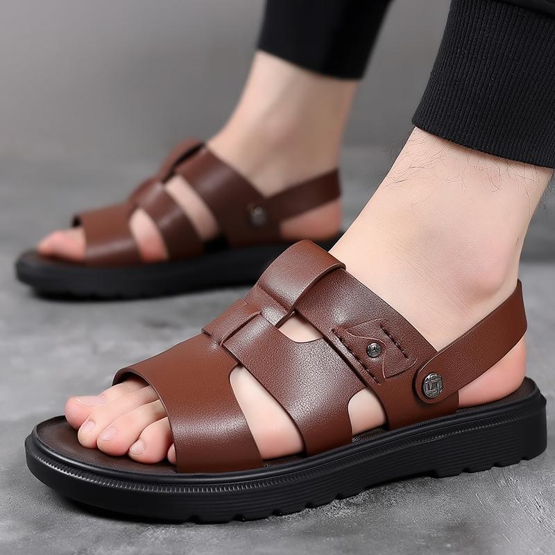 Летние мягкие сандалии мужские кожаные классические римские сандалии тапочки уличные кроссовки пляжные резиновые шлепанцы мужские водные походные сандалии