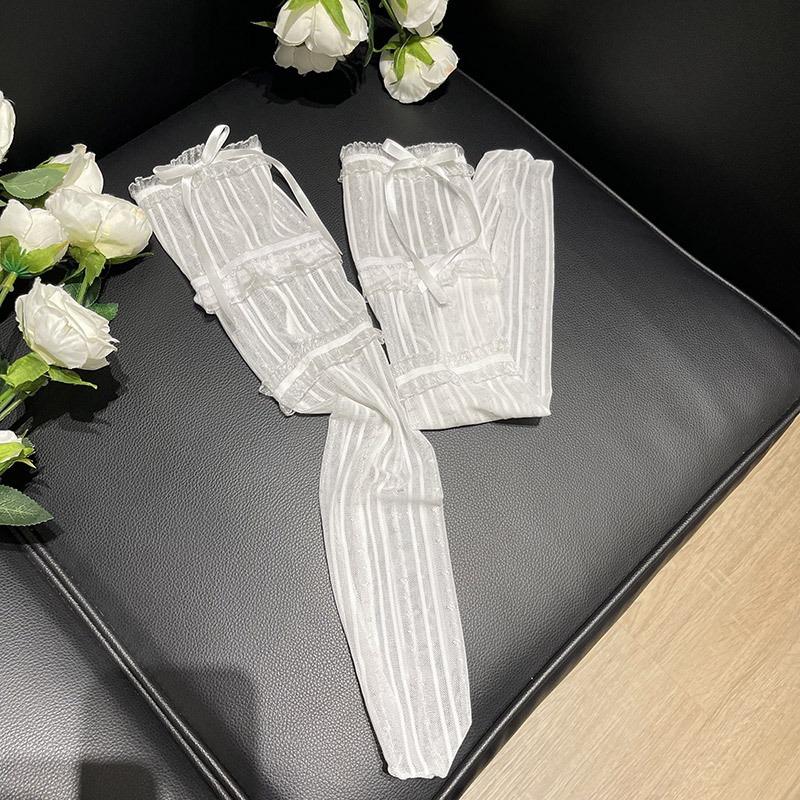 Летние Лолита Женские Носки Милые Трехслойные Оборки Кружево Сетчатые Чулки для Дам Тонкая Сетка Дышащие Высокие Носки с Лентами