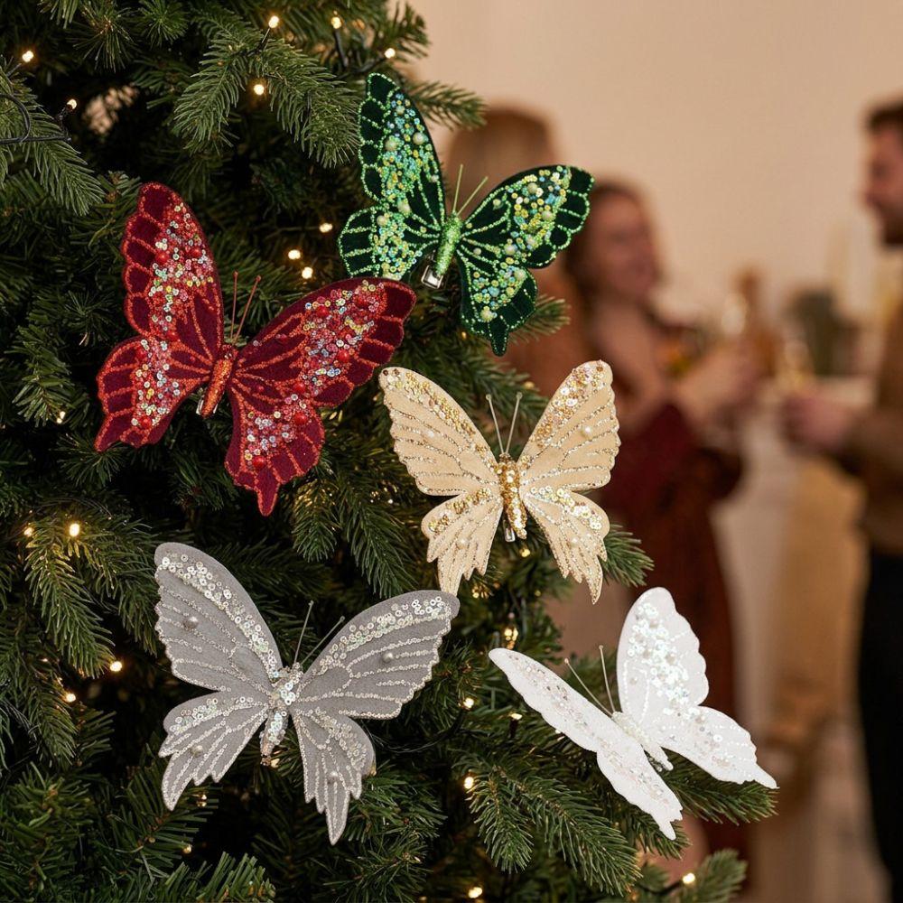 Flocking Finish Christmas Sequin Butterfly Ornament Artificial Butterfly Pendant Home Decoration