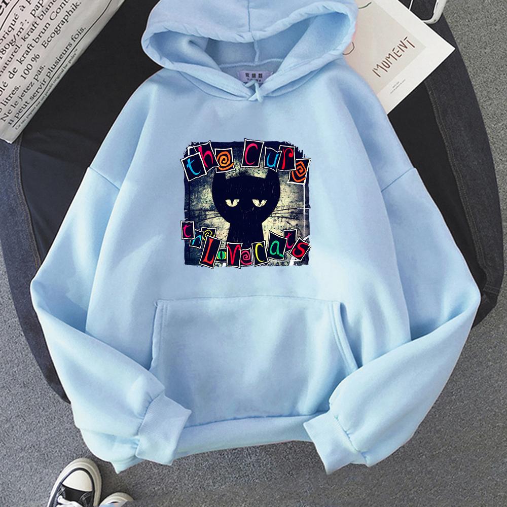 The Cure Худи Love Cats Мужские Хип-хоп Готические Уличная одежда Толстовки для Зимы/Осени Мультяшный Принт Мужские Пуловеры Одежда Мужчина