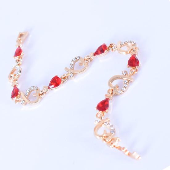 Женский браслет с сердцем и красными стразами, браслет-цепочка, ювелирный аксессуар