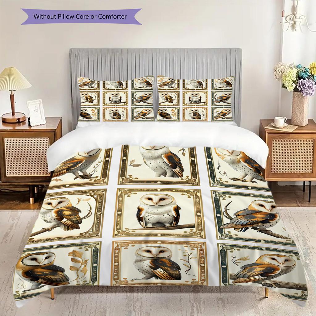 Owl Pattern Bedding Quilt Set Quilt Cover Pillowcase Home Decoration Birthday Gift (1 * duvet cover + 2 * pillowcase, without core)