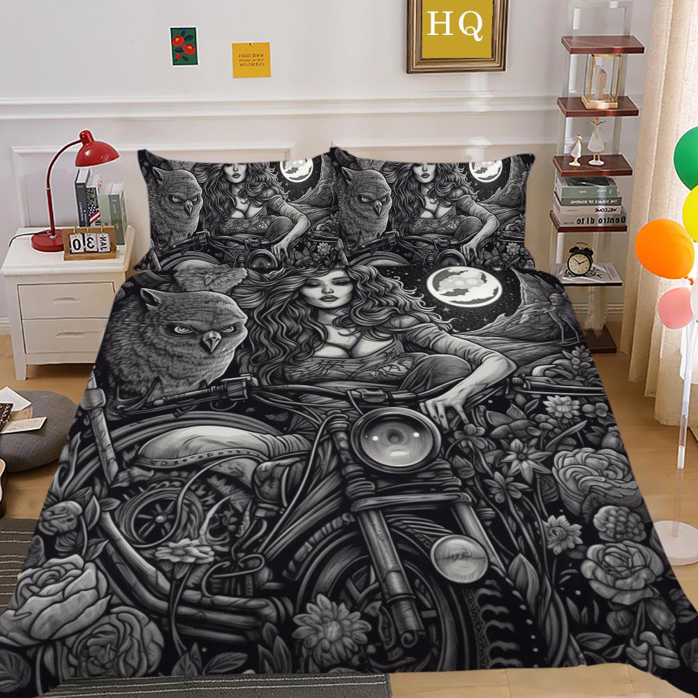 Beauty Skull Printed Bed Clothes Double Size Polyester Comforter Cover Set High Quality Luxury Bed Set