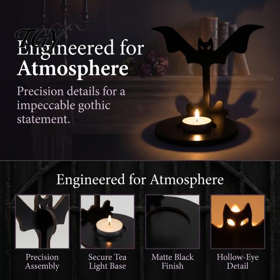 Unique Housewarming Gift Halloween Wooden Shadow Candle Holder, Scarecrow Bat Black Cat Ghost Silhouette Durable Garden Patio Decor Candlestick,