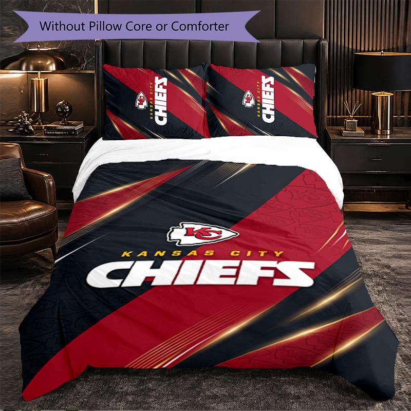 Набор постельного белья из микрофибры с узором Kansas City Chiefs, 3 предмета, декоративный комплект с пододеяльником для спальни, домашнего использования